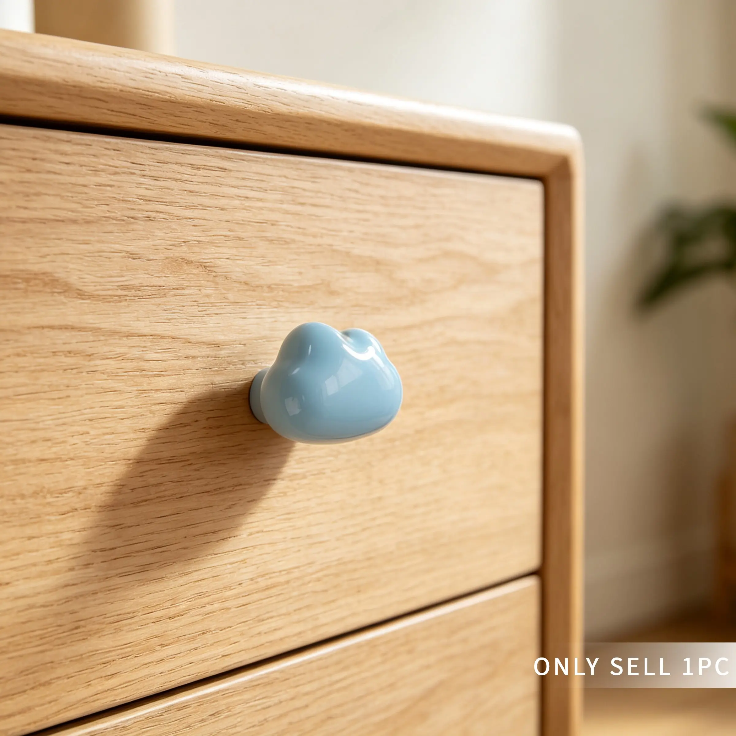 Cute Cartoon Cabinet Handles for Kids' Wardrobe, 1 Pack or 6 Packs, 3D Cloud Drawer Pulls, Ceramic Bookcase and Closet Knobs