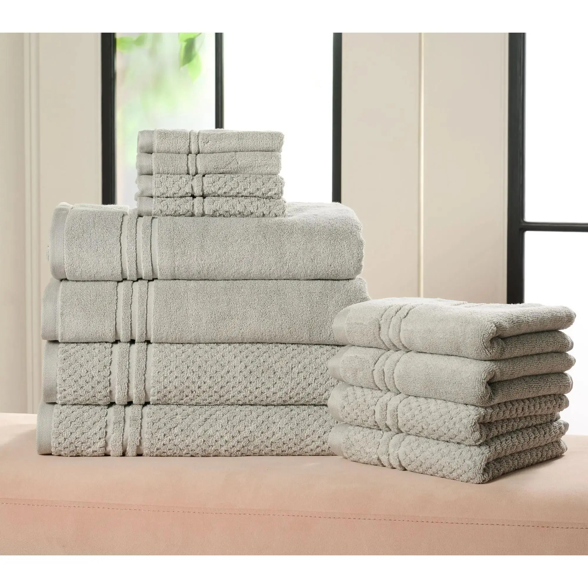 Home Reflections 100% Cotton Solid & Texture 12-pc Towel Set