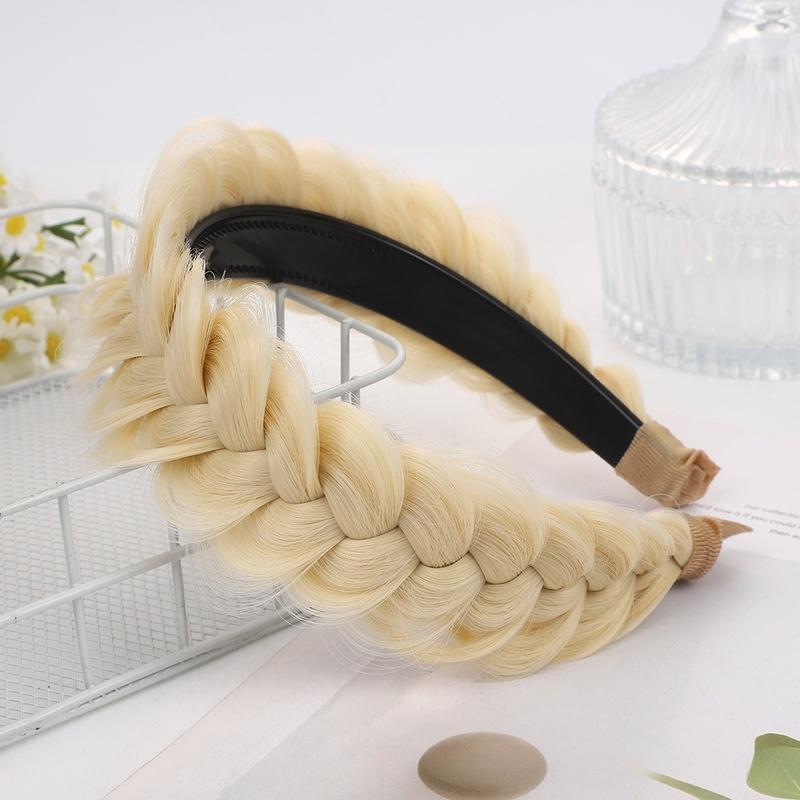 Wide and Messy Braided Headband in Sandy Gold High Elasticity Unisex Fashionable Hair Clip for Girls and Women