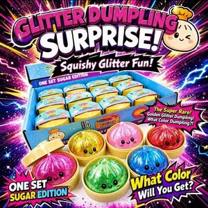 Glitter Dumpling Squishy, Ultra Rare Gold Glitter Hidden Edition, Soft TPR Dough Ball with Steamer, Sensory Stress Relief Toy
