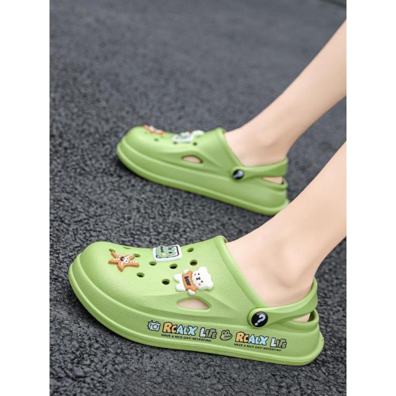 (New)Women's Cute Cartoon Bear & Flower Decor Clogs, Casual Comfortable Breathable Clogs, Fashionable Shoes for Outdoor & Beach