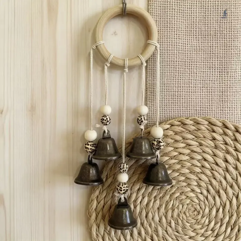 Rattan Crystal Bell Wind Chime For Doorknob, Handmade Blessing Hanging Ornament, Natural Wicker Gentle Sound Wall Decor, Cozy Light Melody Indoor Home Bedroom Front Door Hanging Accessory