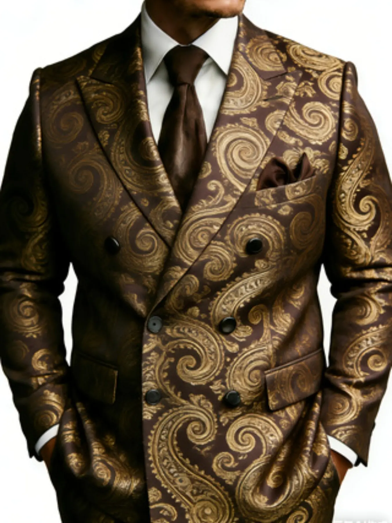 Ainwear Plus Size Paisley Print Men's Blazer, Double-Breasted Formal Jacket, Loose-Fit Casual Outerwear for All Seasons