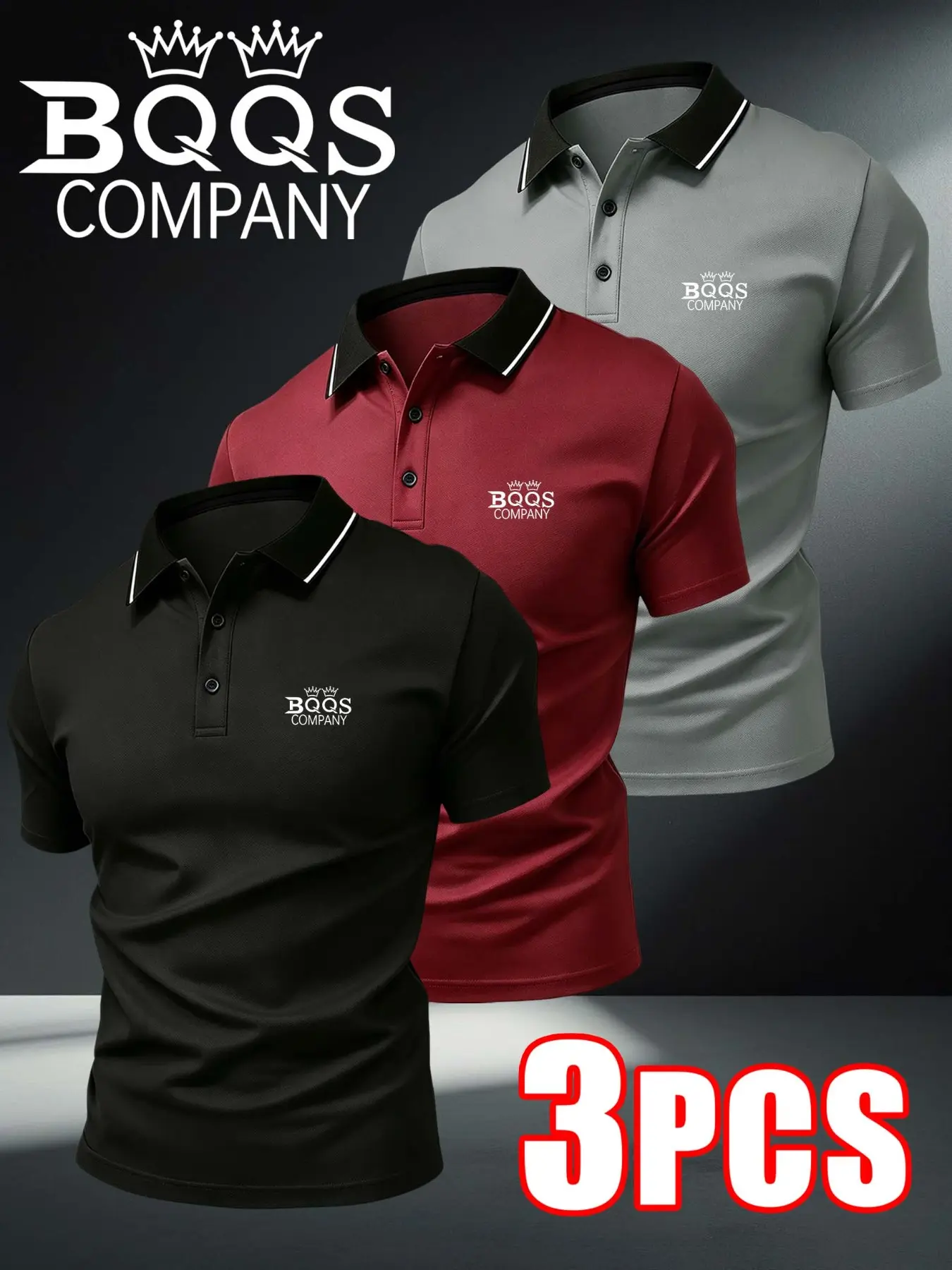 3pcs Men's Polo Shirts, Outdoor Golf & Equestrian Casual, Breathable Quick-Dry, Slim Fit, Solid Pattern, Spring Summer Wear
