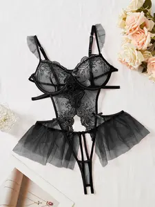 Christmas Sexy Lace Bodysuit, Fashionable Bodysuits for Women, Adjustable Straps, Bow Decoration, Push-Up Design, Perfect for Romantic Nights & Special Occasions sexy altgirl cool girl outfits