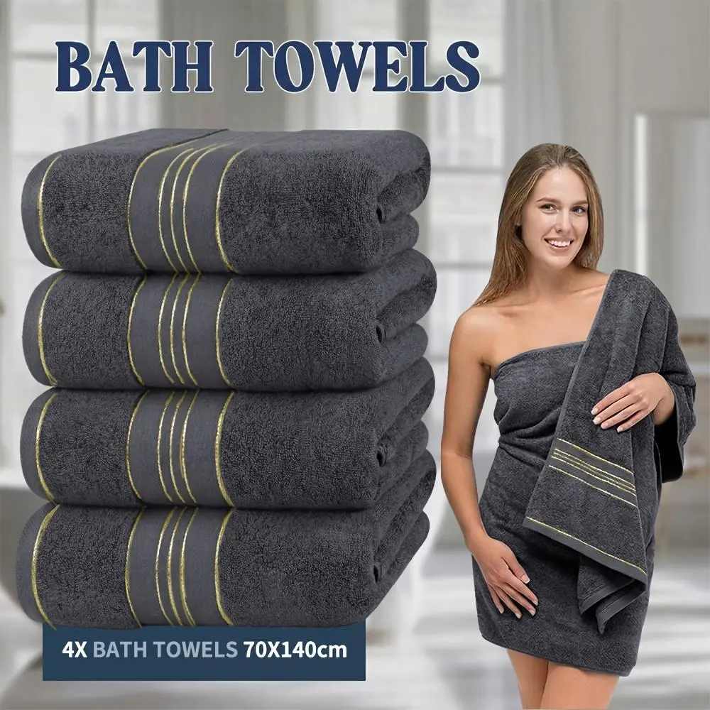 4pcs 300GSM Cotton Bamboo Bath Sheet - High Absorbent Soft Plush Towel for Bathroom And Everyday Use, Quick-Dry, Multi-Color Combo - Luxury Spa-Quality Bath Towels for Home, Family, Or Gifting