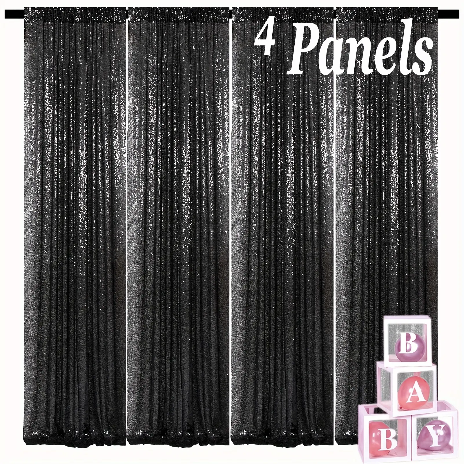 4-Panel Black Superhero Theme Iridescent Glitter Sequin Curtain Backdrop, 2FT x 8FT Sparkling Shimmer Panels, Perfect for Party Wedding Birthday Stage Christmas Graduation Event Decorations