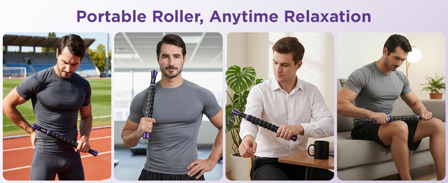 Muscle Roller Massage Roller Stick- Deep Tissue Fascia Blaster for Myofascial Pain Relief, Lymphatic Drainage & Body Sculpting, Handheld Physical Therapy & Recovery Tool (Purple Black-18 inch)
