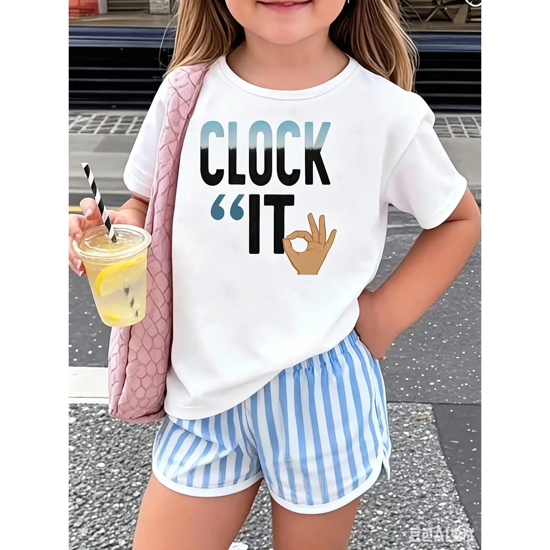 [Back To School Season] Clock It Trendy Slang Hand Gesture Graphic Tee - Standard 100% Pure Cotton Short Sleeve Crewneck Casual Top for Girls, Youth & Teens, Trendy Streetwear Apparel, Outfit & Gift