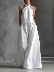 Elegant Summer Women's Two-Piece Set, Halter Neck Top and Wide Leg Pants, High-End Fashion for Spring and Summer, New Arrival