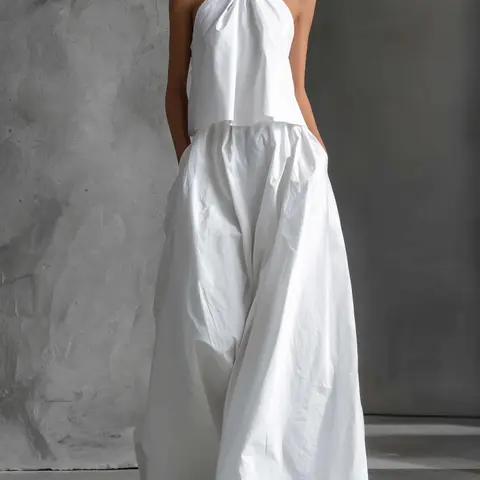 Elegant Summer Minimalist Women's Two-Piece Set, Halter Neck Top and Wide Leg Pants, High-End Fashion for Spring and Summer, New Arrival Clothes, Fashion Sets
