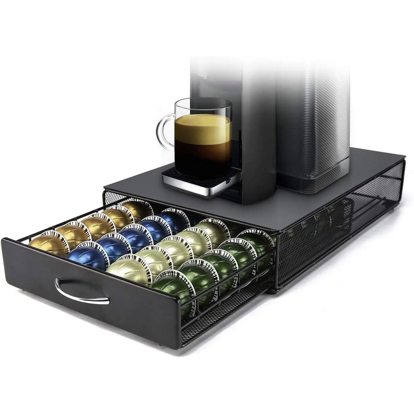Nespresso Vertuoline Capsule Storage Drawer Vertuo Coffee Holder Metal Multiple Flavors Pods Organizer 40 Pcs Capacity