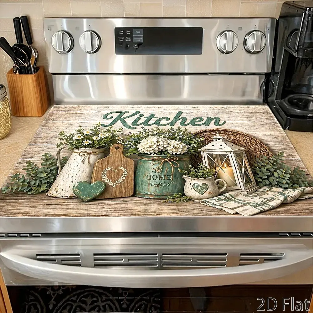 Retro floral pattern design rubber stove protective cover - heat-resistant, non slip, absorbent, easy to clean, oven mat, refrigerator mat, kitchen stove cover, suitable for surface protection of ovens, washing machines, and appliances