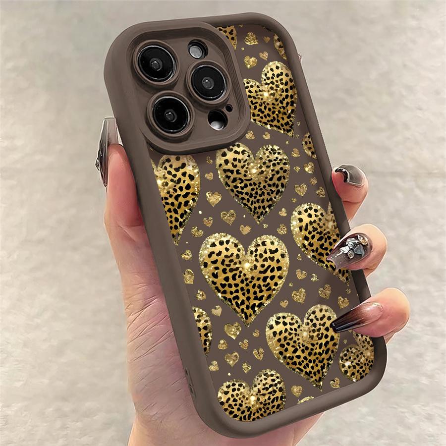 Phone Case - 1pc Leopard Print Golden Heart Phone Case Suitable for Apple iPhone 17 E Air Pro ProMax iPhone16 15 14 Plus 13 12 Mini 11 X XS XR Antidrop Shock Proof All Inclusive Lens Protection Light Luxury Style