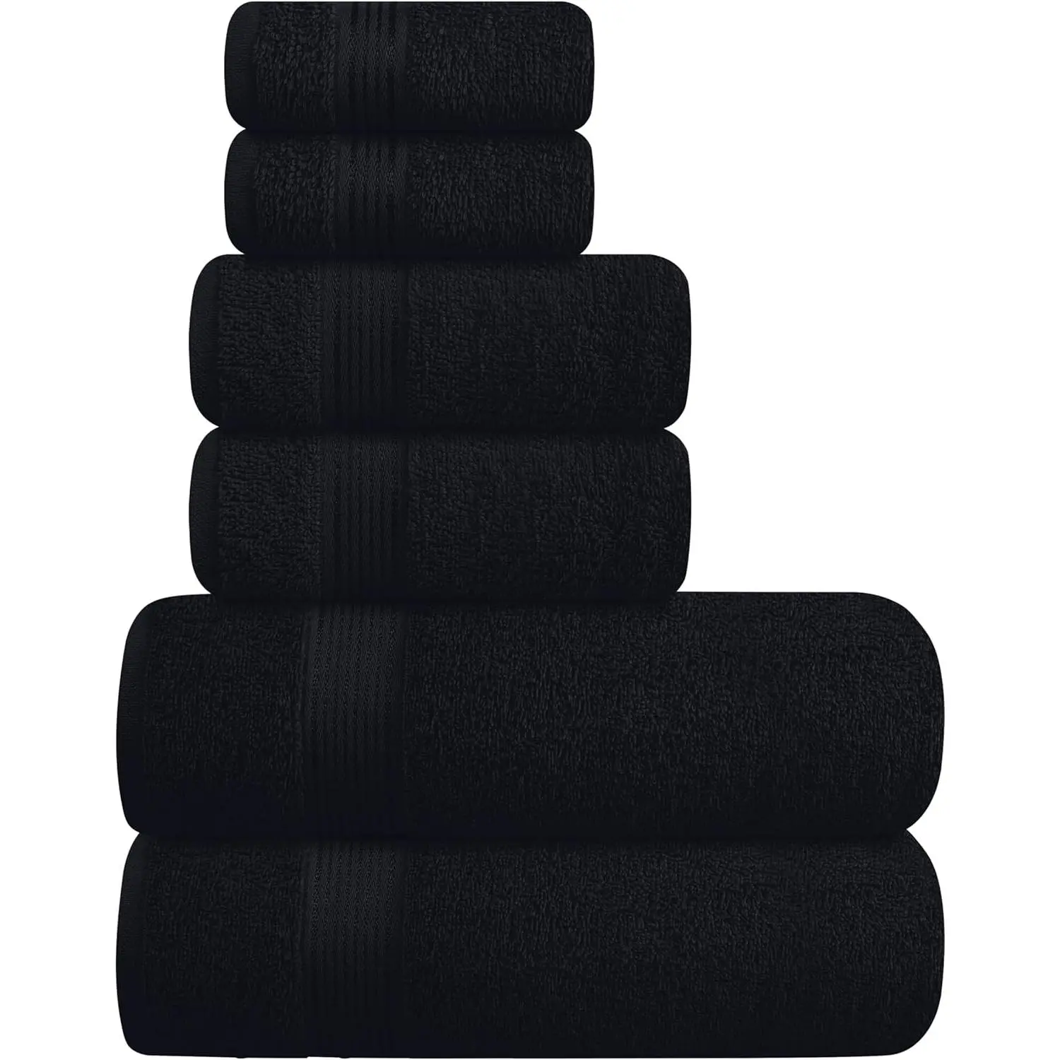 Ultra Soft 6 Pack Cotton Towel Set, Contains 2 Bath Towels 28x55 inch, 2 Hand Towels 16x24 inch & 2 Wash Coths 12x12 inch, Ideal for Everyday use, Compact & Lightweight - Black