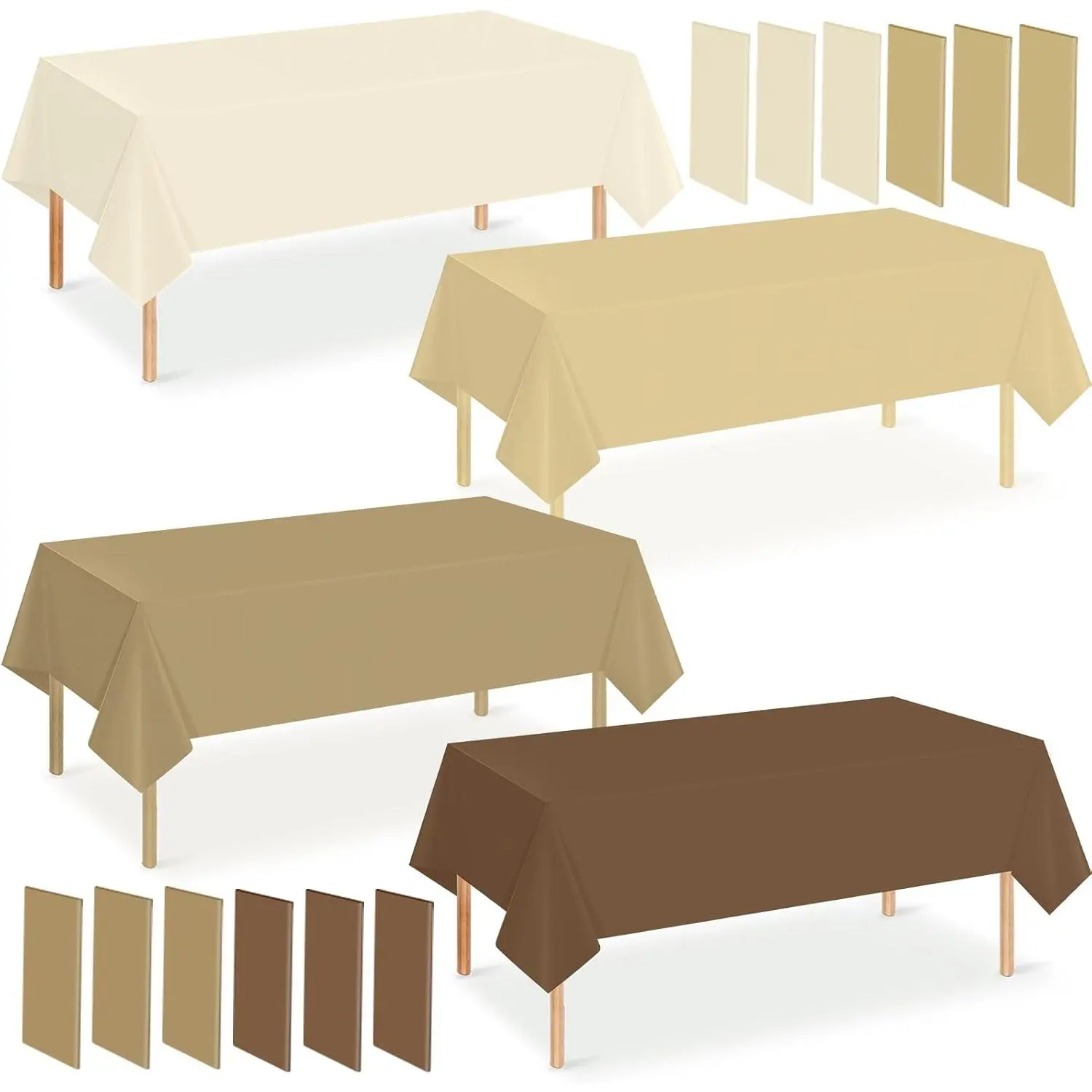 12Pcs Brown Disposable Plastic Table Covers - 4 Gradient Brown Colors, 54x108 Inch Large Sizes for 8-10 Seats, Waterproof Stain Resistant Rectangle Table Cloth, Unfold & Place for Fall Thanksgiving Party Decor