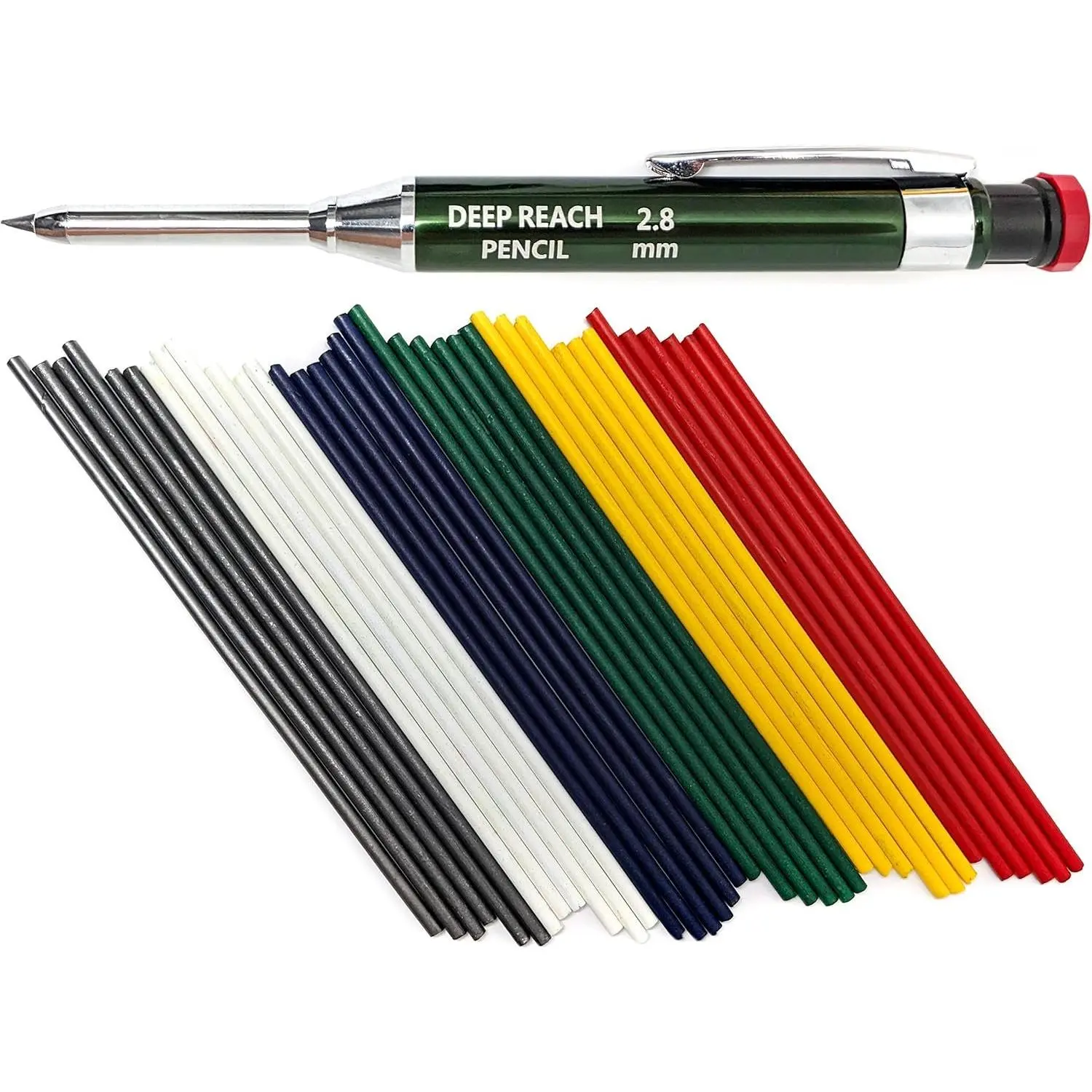 2.8 mm Deep  Metal Carpenter Pencil, 36 Refills, 6 Colors | 40 mm , 6 mm width, -in Sharpener, Construction, Shop, Glass, Machine, Indoor, and Outdoor
