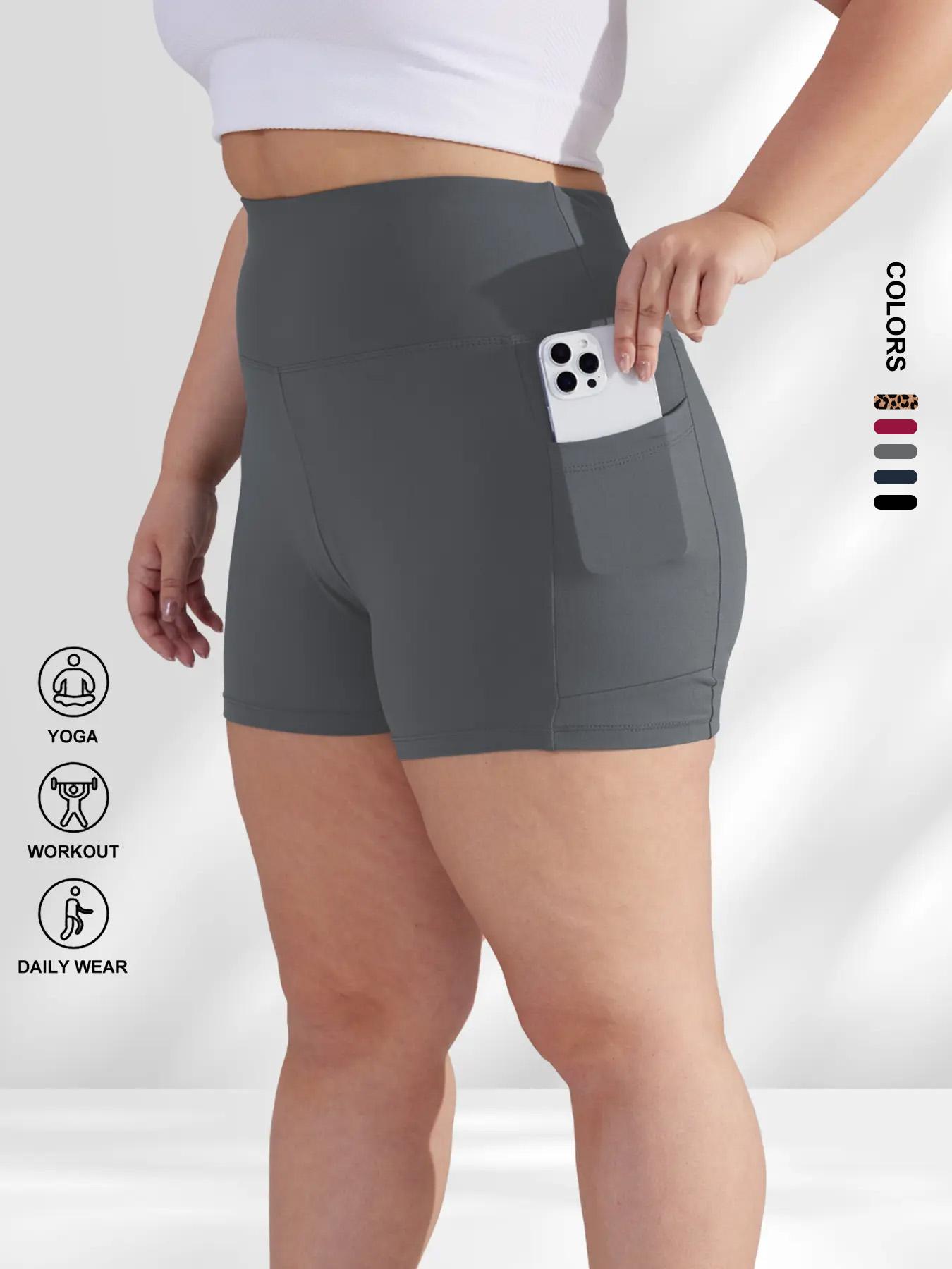 [Plus Size] High Waist Pocket Skinny Shorts, Casual Comfy Breathable Short Leggings for Daily Wear, Women's Bottoms for Summer, Athletic Lounge Shorts