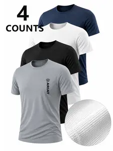 4-Pack Short Sleeve T-Shirts, Gym Training, Outdoor Hiking, Casual Commute, Men's Sporty Leisure, Ariat Letter Print, Soft Breathable Fabric, Unisex