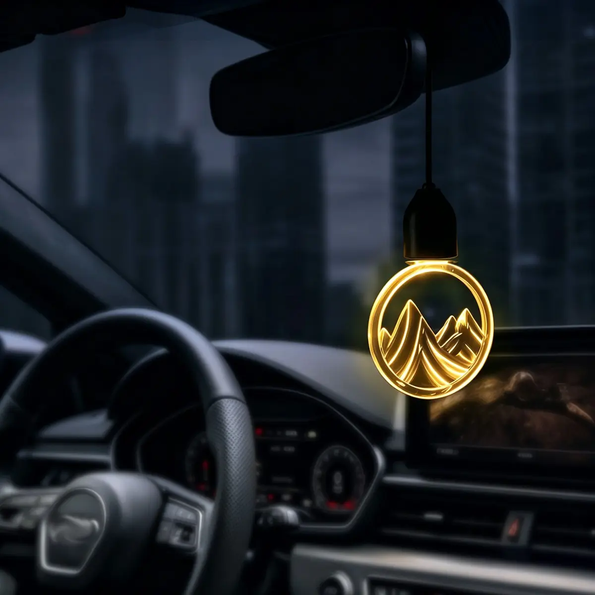 Snow Mountain Pattern Car Rearview Mirror Hanging Atmosphere Light, Dual Color Cool White & Warm Yellow LED Pendant Night Lamp, Decor Light, Battery Powered Auto Interior Ornament Accessory