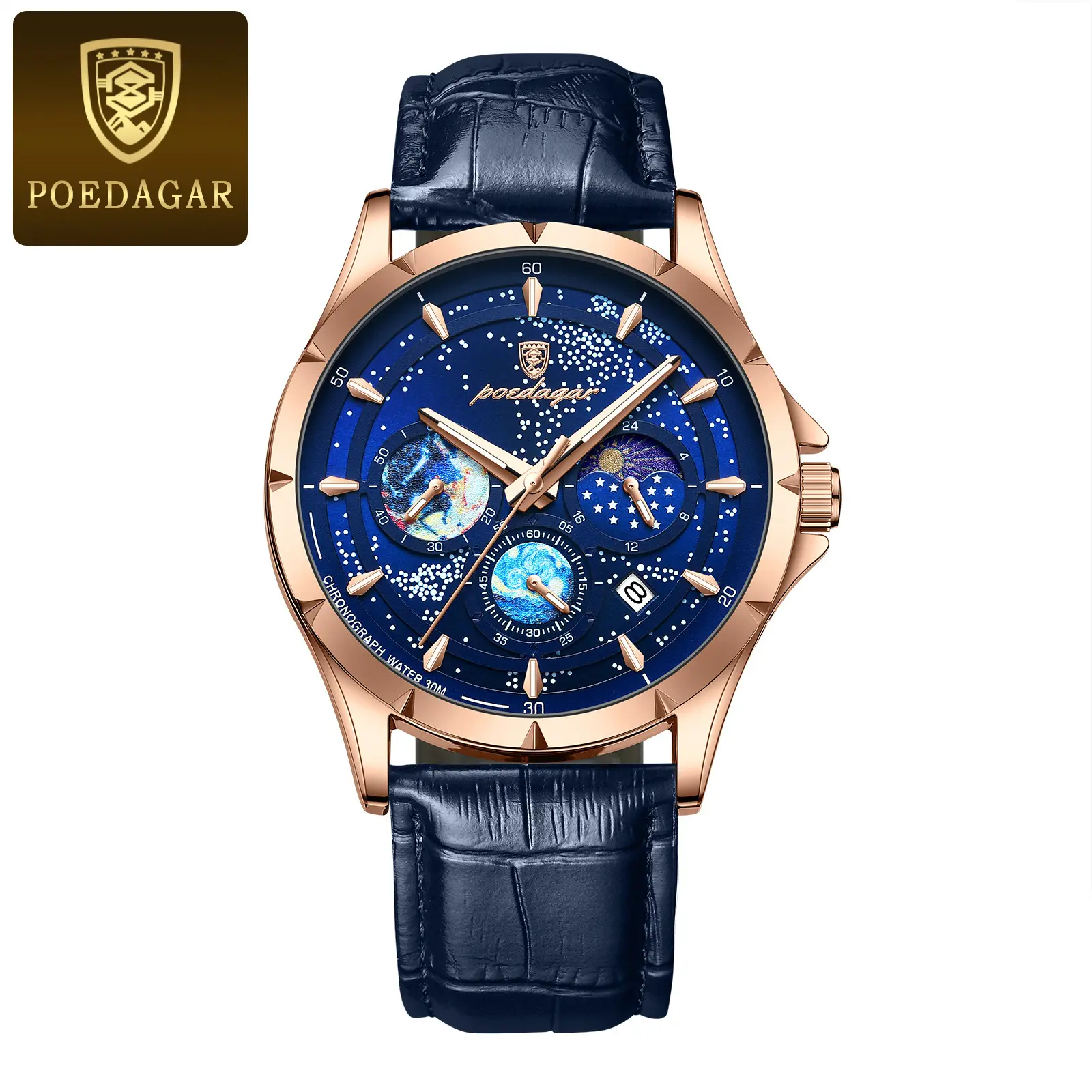 916 rose gold blue leather strap model