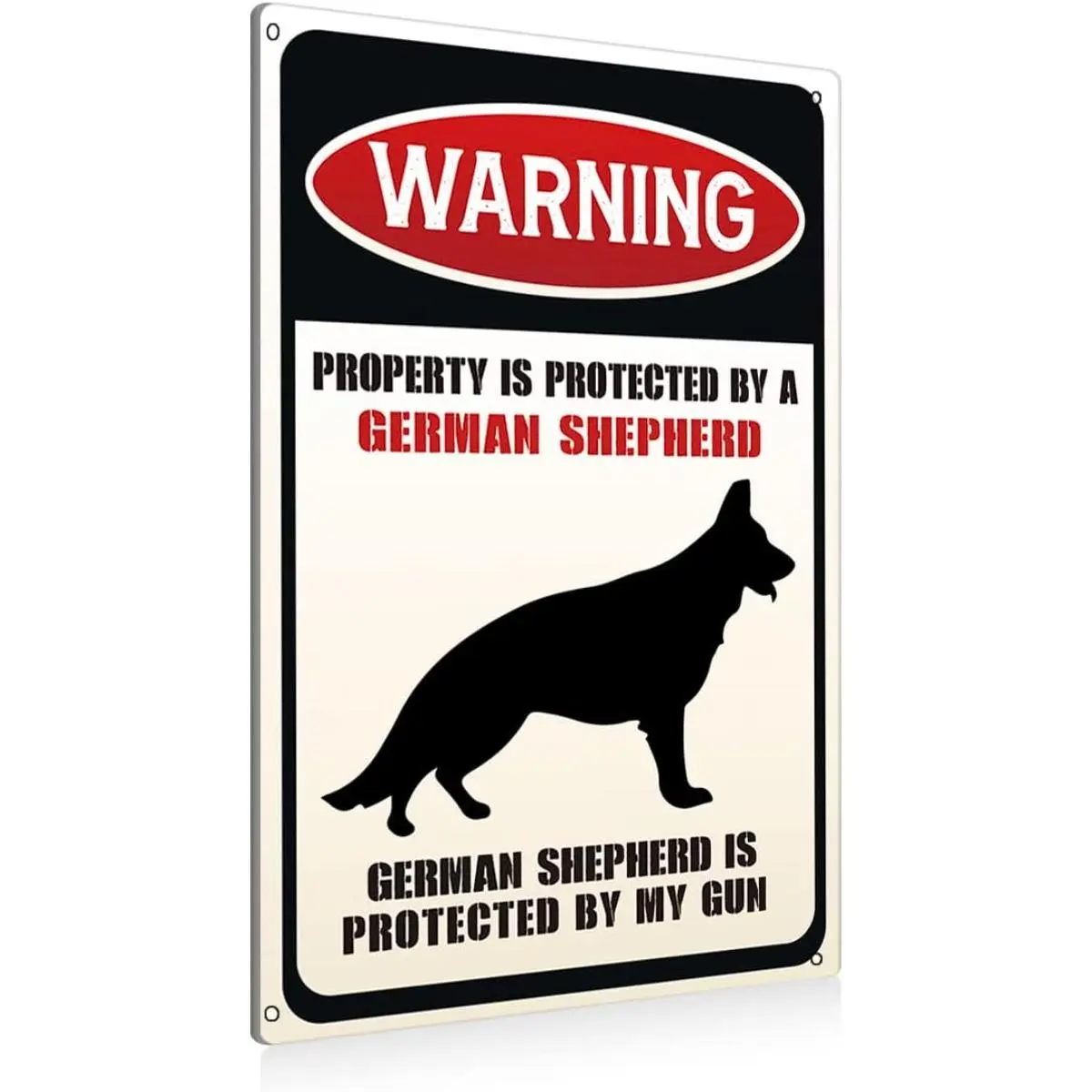 8x12 in Funny German Shepherd Warning Metal Sign, Beware of Dog Fence Sign, Rustic Home Security Wall Decor, No Trespassing Plaque for House, Farm