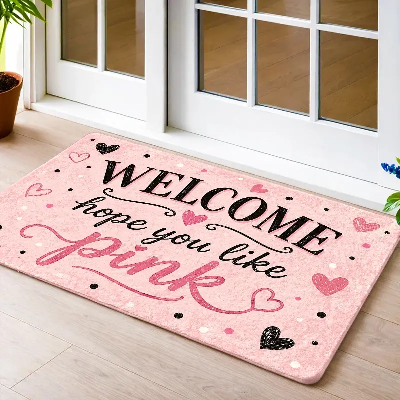 Flannel Floor Mat 1PC, 2PC, 3PC Pink "Hope You Like" Printed Welcome Doormat Durable, Stain-Resistant, Machine Washable, Non-Slip Entryway Mat Suitable for both indoor and outdoor use, ideal for front doors, kitchens, bathrooms, living rooms, bedrooms, of