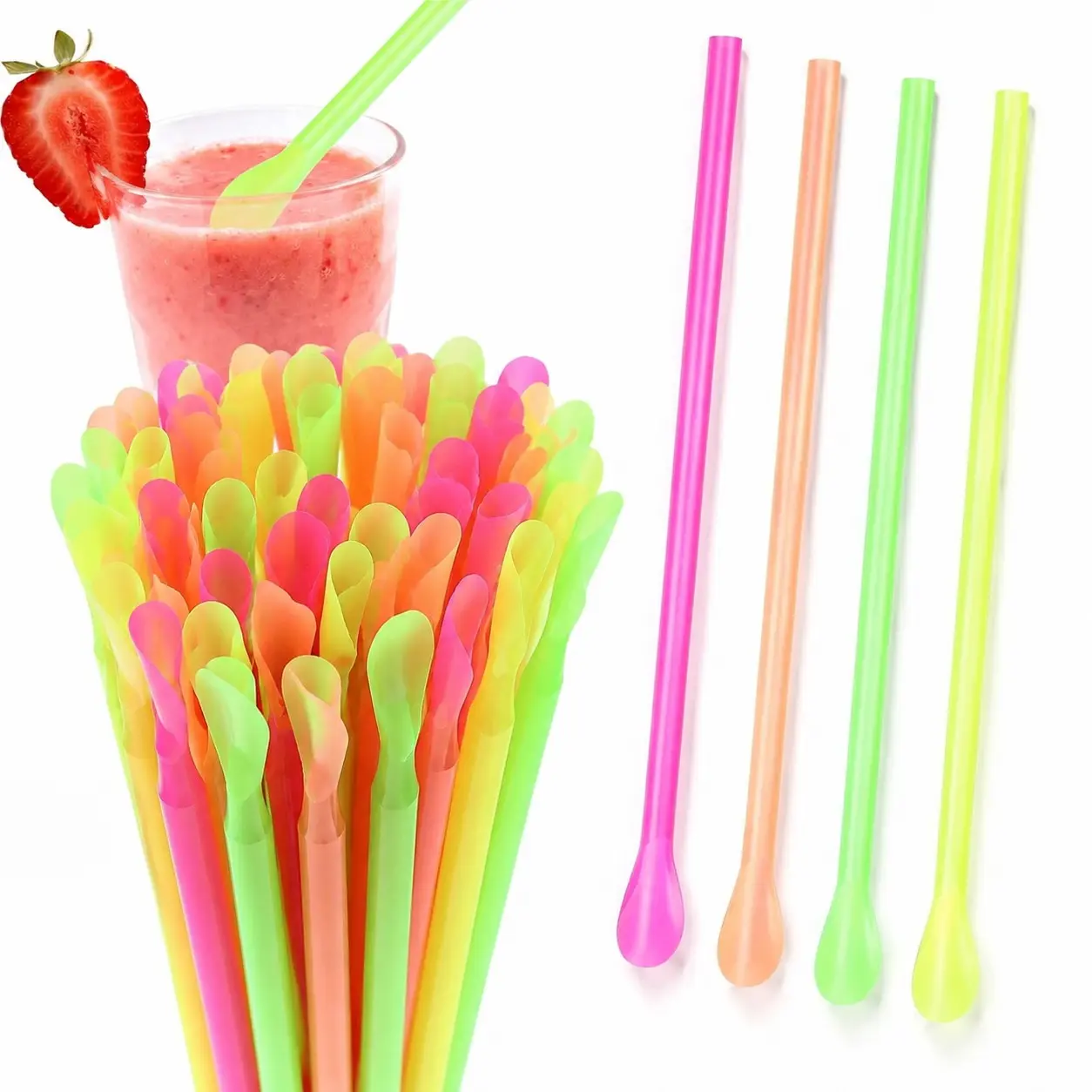 Plastic Spoon Straw Dual-Use, Party Drink Accessories, Disposable Straws, Milkshake Straws, Colorful Stirring Straws, Perfect for Summer Gatherings