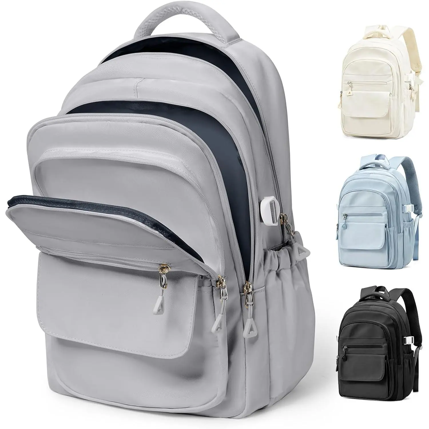 Lightweight Black College Backpack for Women Men, Cute School Bag for Teens Girls Boys, Simple Middle School Bookbag,  Casual Daypacks for Students(Grey)