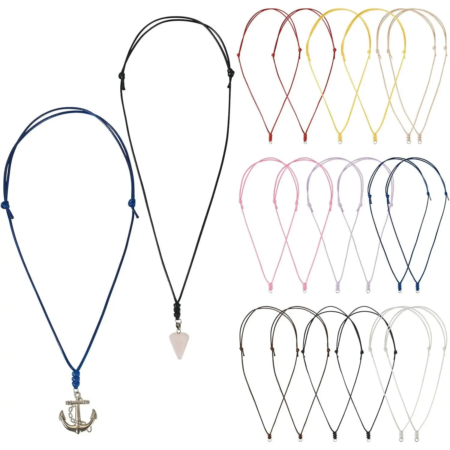 27 count Rope Necklace Cord for Pendants 9 Colors Adjustable Double Knotted Necklaces String 1.5mm Rope Chain Choker with Metal Ring  Making Black Cord Necklace for Men Women