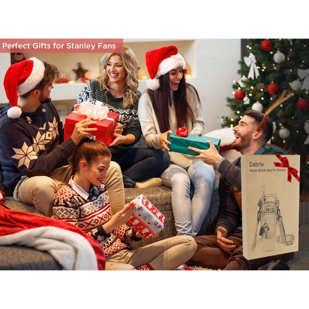 Water Bottle Carrier Bag with Phone Pocket for Stanley 40/30 oz Tumbler, Neoprene Water Bottle Holder Pouch with Adjustable Strap, Straw Cover & Carabiner, Ideal New Year & Valentine's Day Gift