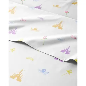 Kids Twin Size 3 Piece Bed Sheet Set Princess Castle Themed Bedding Soft Cute Cozy Breathable Machine Washable Rose Bed Set for Boys Girls Teens Toddlers