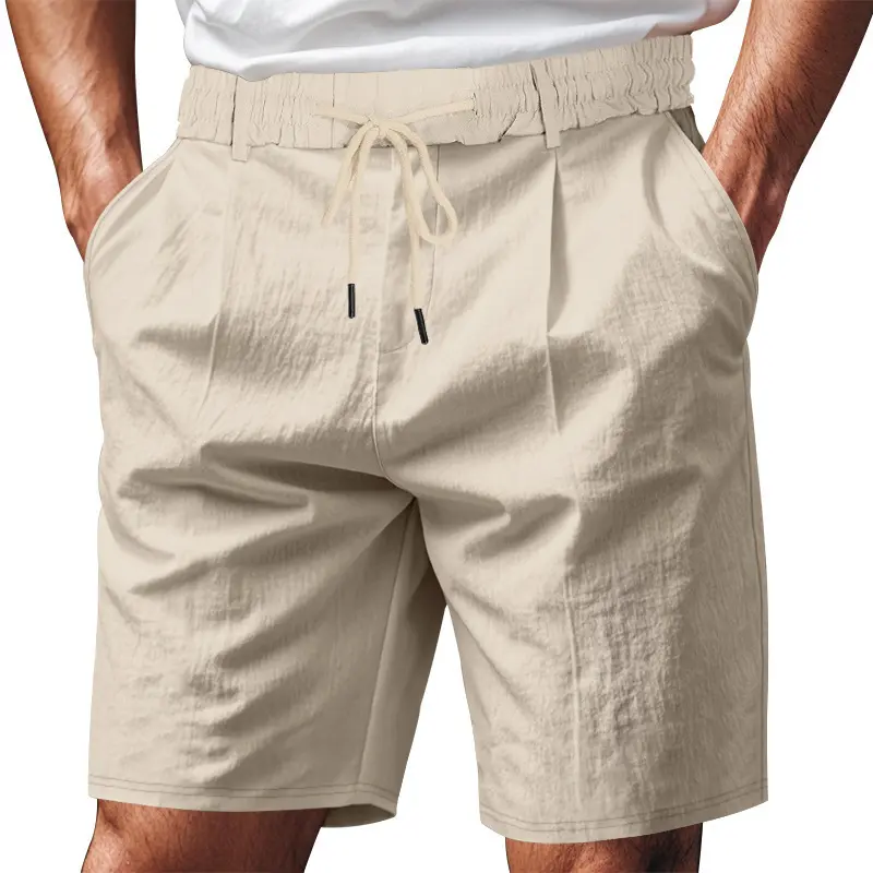 Men's 5-Inch Plain Linen-Polyester Shorts - Quick-Dry, Breathable American-Style Menswear for Summer Beach Casual Wear, Fabric, Above Knee, Lightweight, 2Xl