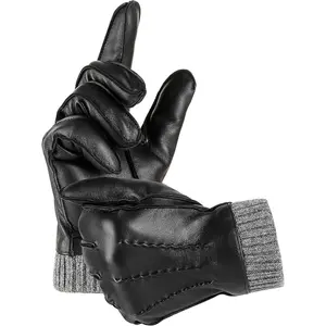 EGSSHOP Winter Warm Genuine Leather Gloves, Cashmere Lined Driving Motorcycle Gloves for Men