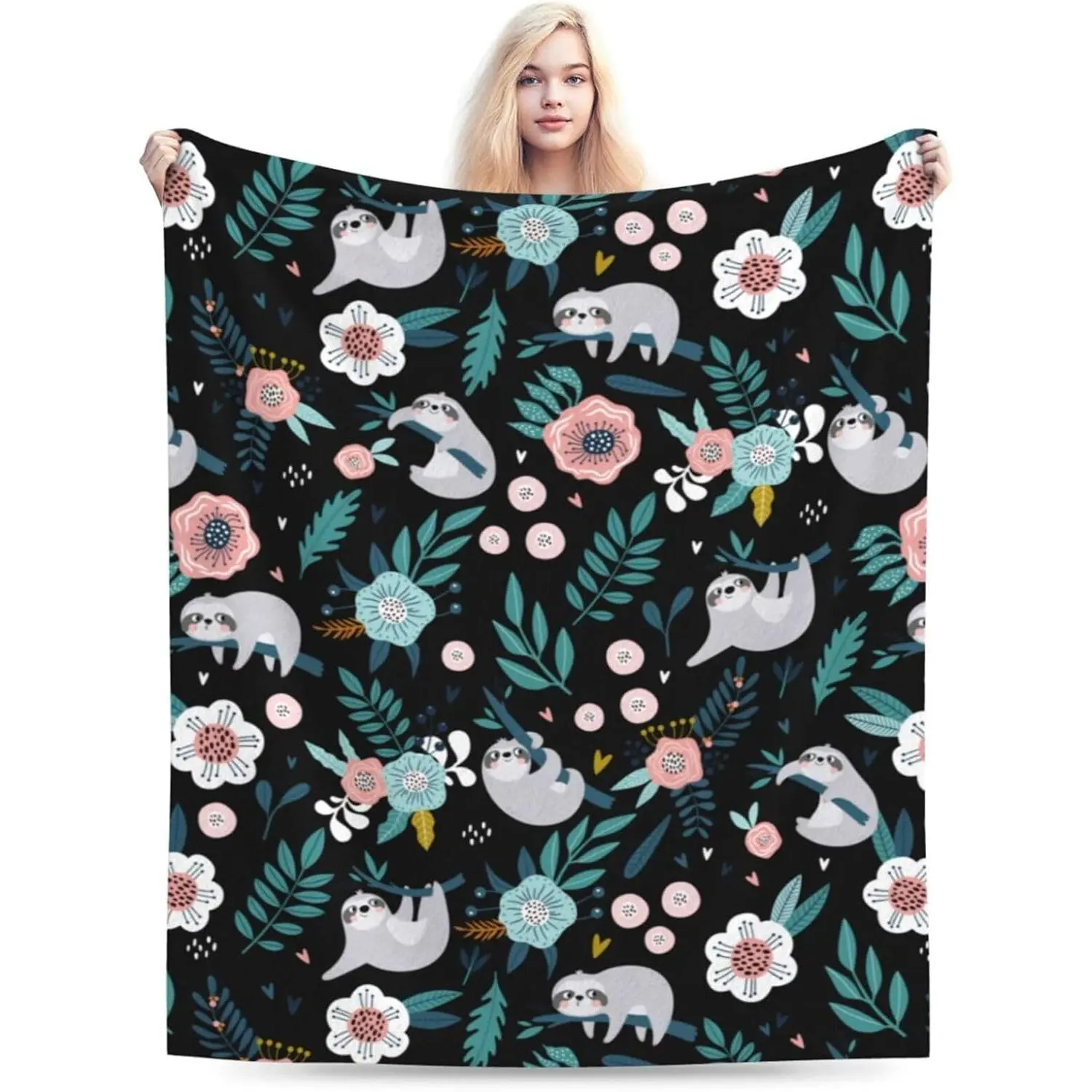 Cute Sloth Digital Print Throw Blanket - Anti-Pilling Modern Soft Flannel Plush Blanket for Women, 60x50in Multi-Size Gift for Bed, Sofa, Travel, One-Piece