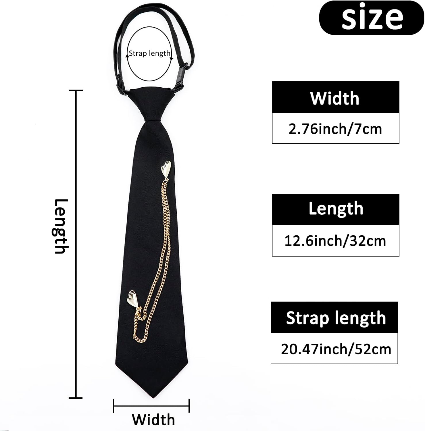 SUNDAY MIRTH Z-HDW45   Ties for Women Men, Punk Metal Chain Necktie Pre-Tied Adjustable Black Tie for Uniform, School, Shirt Accessory