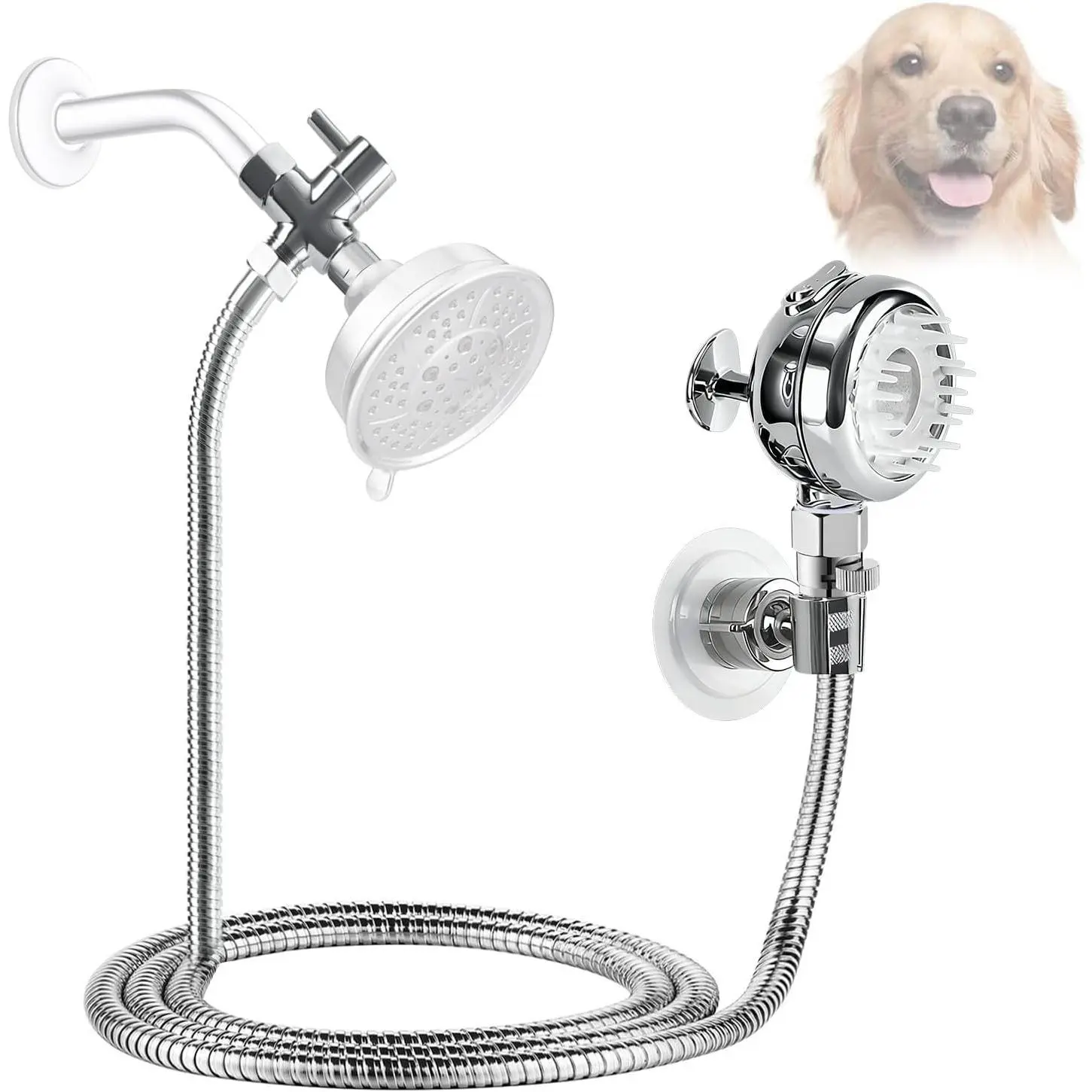 Pet Shower Set with 8.2ft Hose & Flow Control Valve for Bathroom Shower Arm