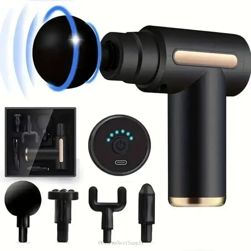 Home portable USB rechargeable 6-speed body massage gun, adjustable multifunctional body fascia gun .Muscle recovery, neck & back pain relief, and post-workout relaxation, 4 replaceable heads; Ultra-quiet brushless motor, Halloween and ChCC43PanNestSupply