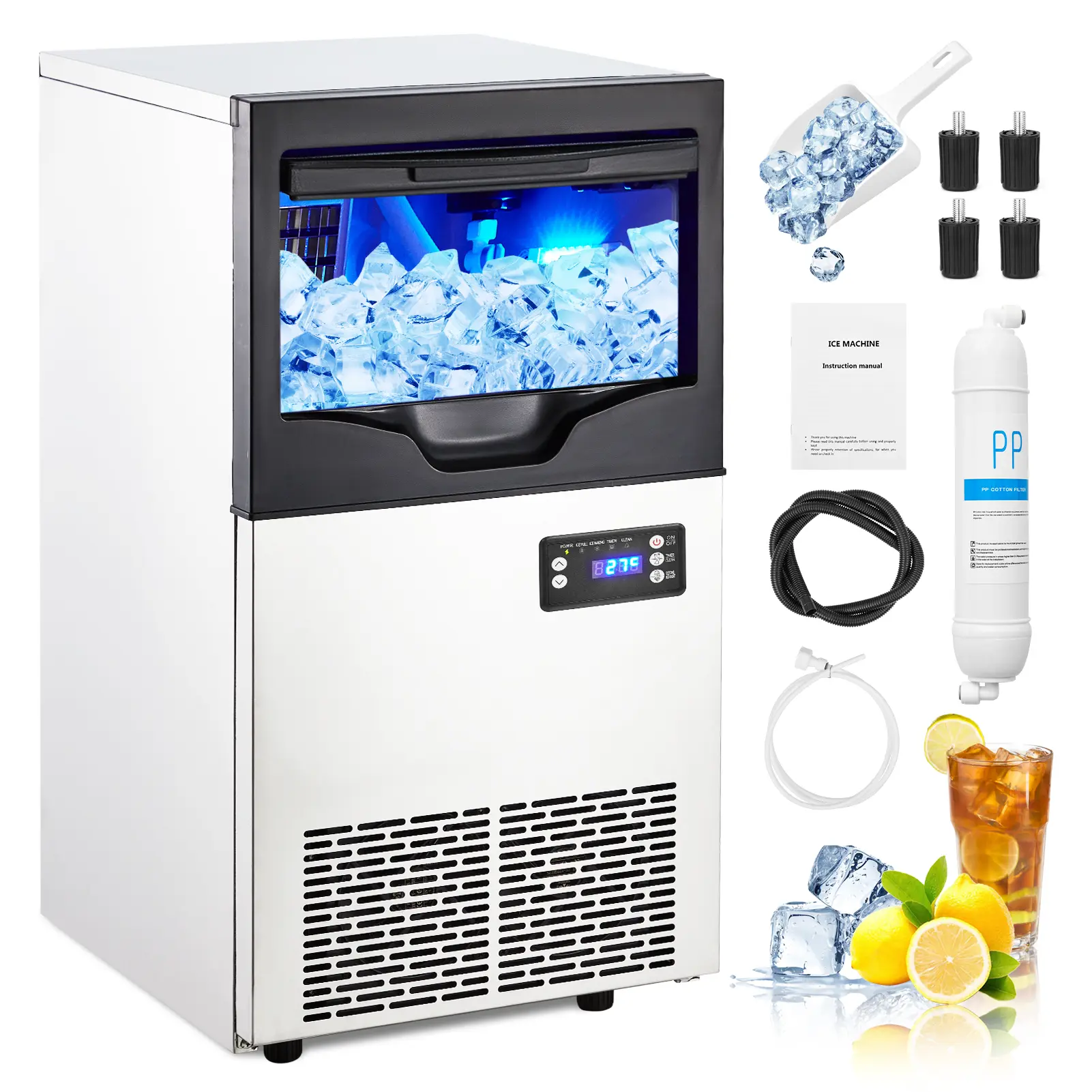 Commercial Outdoor Ice Maker – 100lbs/24H Production, 33lbs Storage, Stainless Steel, Self-Cleaning, LCD Control – Perfect for Home, Bar, Restaurant, Café – Ideal Outdoor Kitchen Appliance