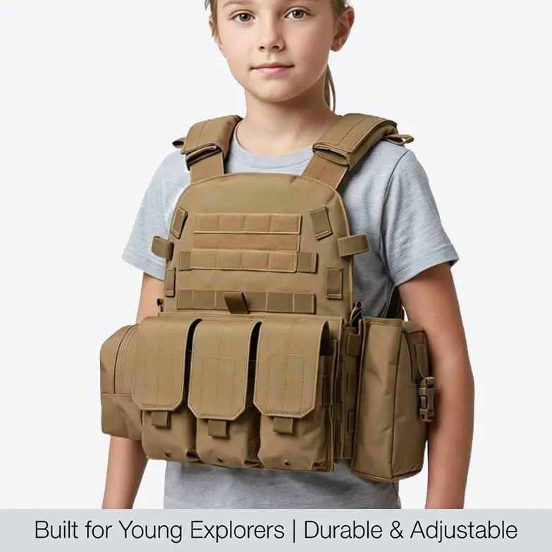 Kids Tactical Combat Vest with MOLLE Straps | Breathable Cotton Costume Vest for Backyard Games, Cosplay & Outdoor Adventure