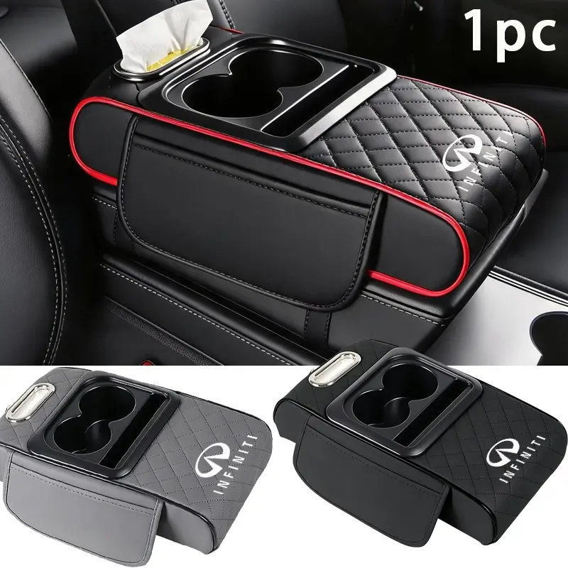 Infiniti Car Armrest Pad, 4-In-1 Central Console Protection, Cup Holder & Tissue Holder, Multi-Functional Interior Accessory