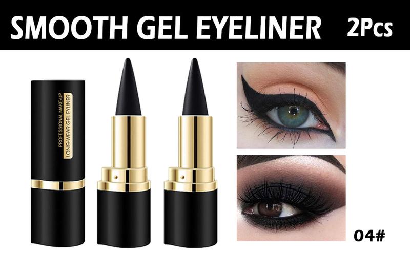 2pcs Black Gel Eyeliner Pencil, eyeshadow natural black eyeliner cream waterproof smudge proof, eye liner black smoky eyeshadow palette stick crayon, Goth Halloween Makeup, Lipliner Flawless - Smooth, Multicolor, Gift, Cosmetic
