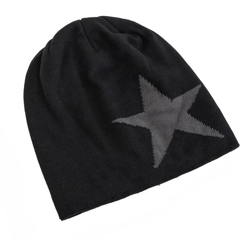 New Unisex Slouchy Winter Hats Five Star Pattern Warm Hats For Men Women Plush Fur Lined  Fashion Ski Beanie Cap