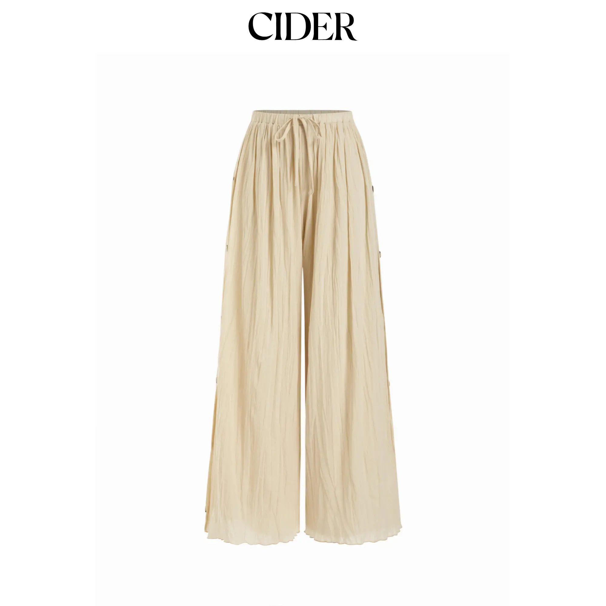 Cider Linen-blend Mid Rise Side Button Wide Leg Trousers
