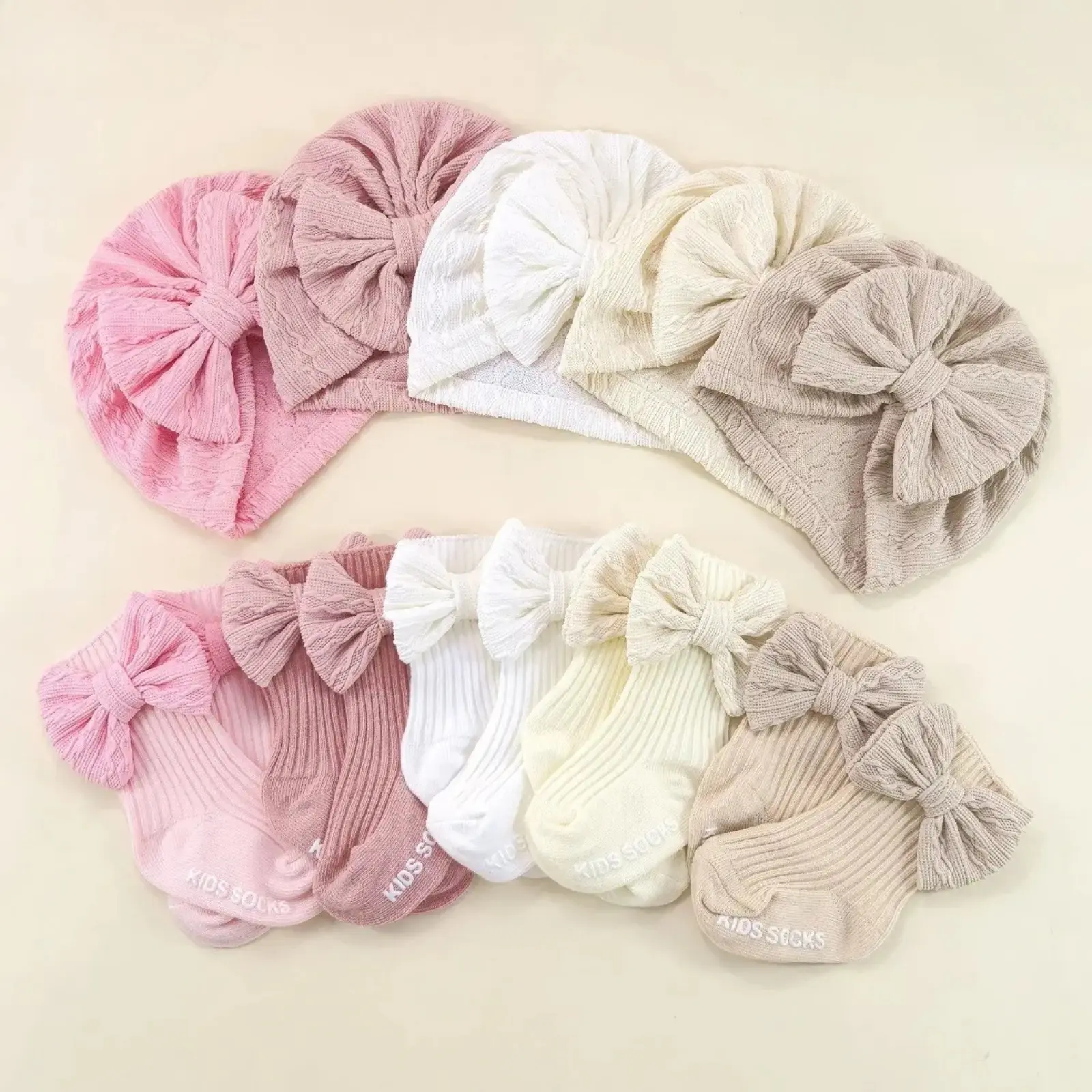 Minimal Solid Color Matching Fashion Accessory Set, Decorative Bow Hat, Stretch Elastic Head Wrap & Soft Cozy Fashion Socks For Daily Casual Outfit Matching tiktokshopbacktoschool