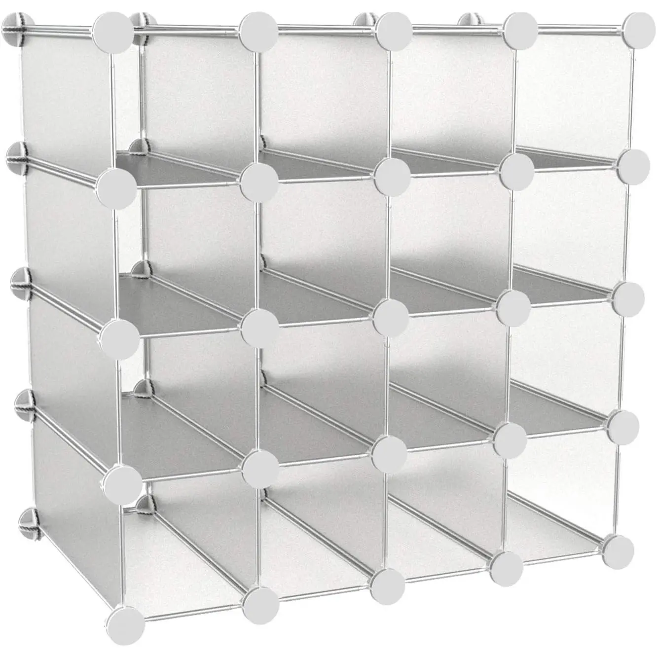 16 Cube Interlocking Customizable Stackable Modular Cubby Organizer Shelves for Organization and Storage, White