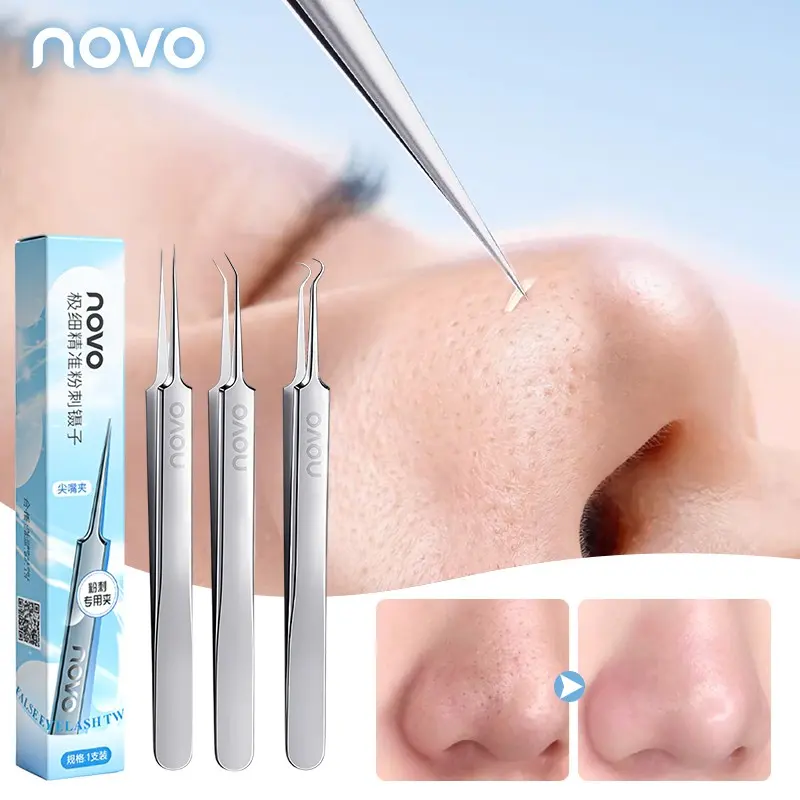 1pc Facial Blackhead Remover Tweezer - Stainless Steel, Precision Tools For Face & Nose, Ideal For Pimple Popper, Hair Removal Tool | Facial Cleansing Tool | Blackhead Extractor, Eyebrow Shaping, Durable Construction, Ergonomic Design