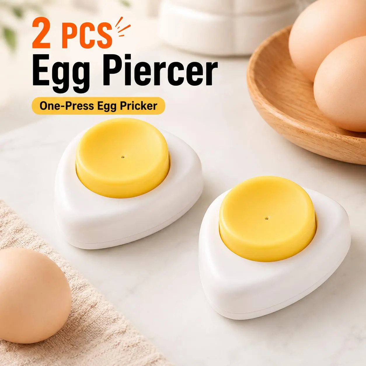 2PCS Egg Piercer with Stainless Steel Needle, One-Press Egg Pricker Kitchen Gadget, Practical Egg Hole Puncher for Boiling Eggs, Effectively Helps Prevent Egg Shell Cracks