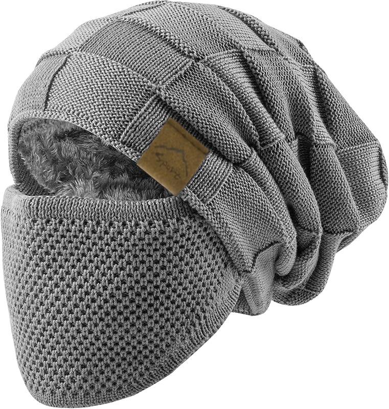 Warm Knitted Hat and Mask Set-Winter Loose Beanie, Light and Warm Ear, Neck and Cheek Cover, Suitable for Cold Weather Outdoor Sports, Snow Sports Accessories, Breathable Material, Fit Design