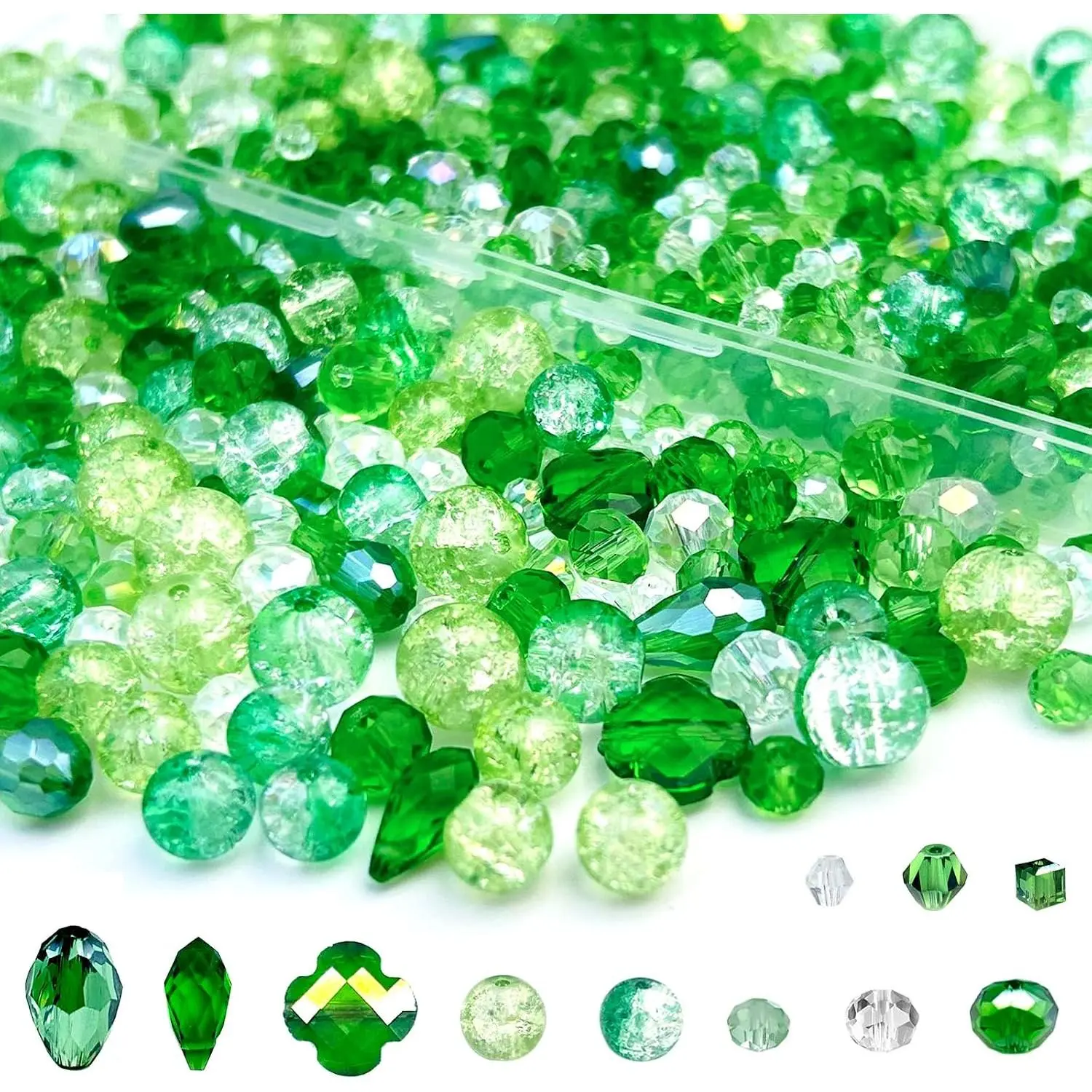 800-Count Green Glass Loose Beads - Shiny Faceted Assortments for Beads Making, Brooches, DIY Projects, Thoughtful Gifts for Beading Enthusiasts